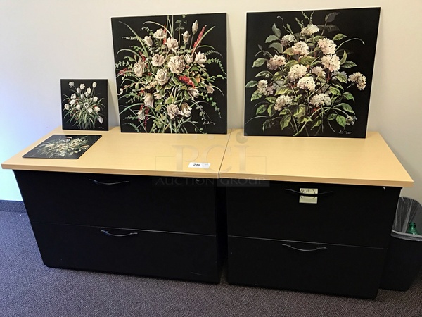 Two Herman Miller Two Drawer Cabinets, Bookshelf and Wall Hung Art Work - Image 1 of 4