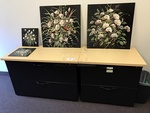 Two Herman Miller Two Drawer Cabinets, Bookshelf and Wall Hung Art Work