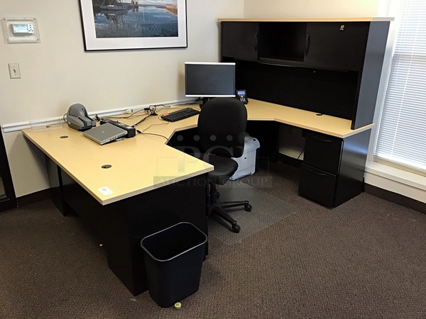 U Shaped Herman Miller Desk w/ Over Head Storage & Task Chair