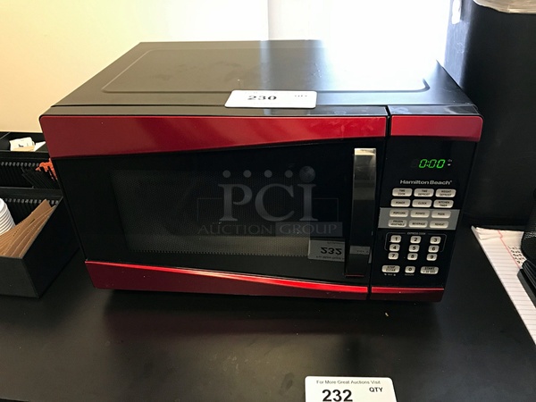 LIKE NEW! Red Hamilton Beach Countertop Microwave, 110v 1ph, Tested & Working! - Image 1 of 2