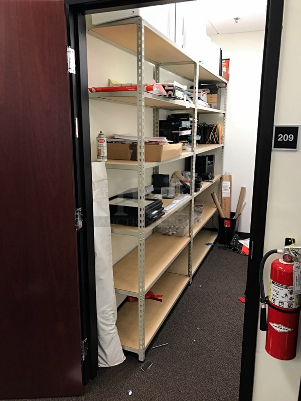 Two Adjustable Metal & Wood Shelf Storage Room Racks - Image 1 of 1