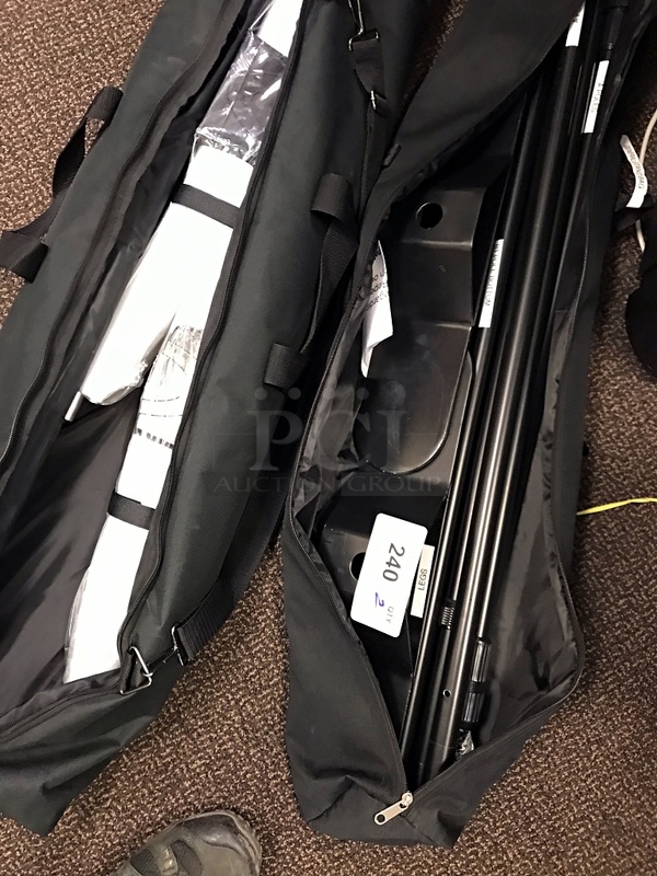 Two 10' Exhibition Backdrop Curtain Frames in Travel Bag (One NEW!) - Image 1 of 2