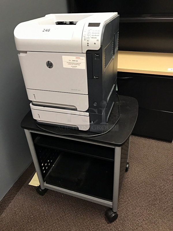 LaserJet 600 M602Mono Networkable Laser Printer on Portable Cart, 115v 1ph, Tested & Working! - Image 1 of 3