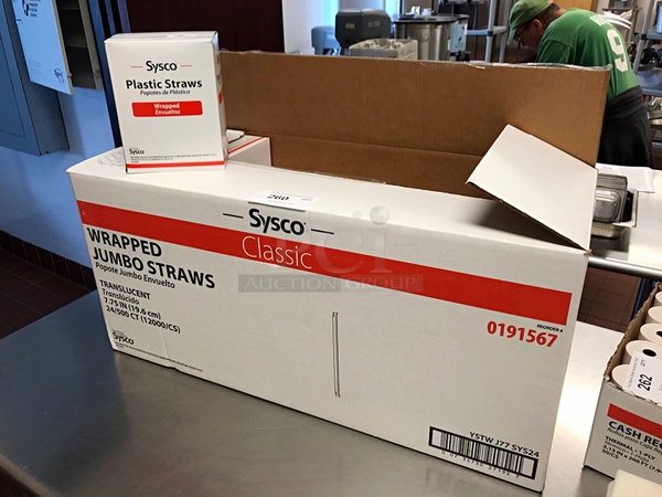 Partial Case of Individually Wrapped Sysco Plastic Straws