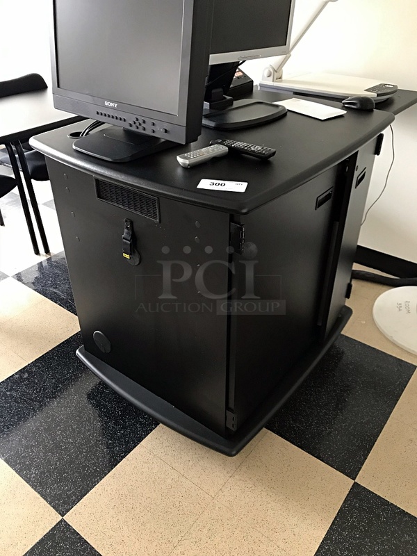 Smart Solution Presenter Podium on Casters Includes Middle Atlantic Power Management System, Extra IN1506 Presentation Switcher & JVC DVD & VHS Player