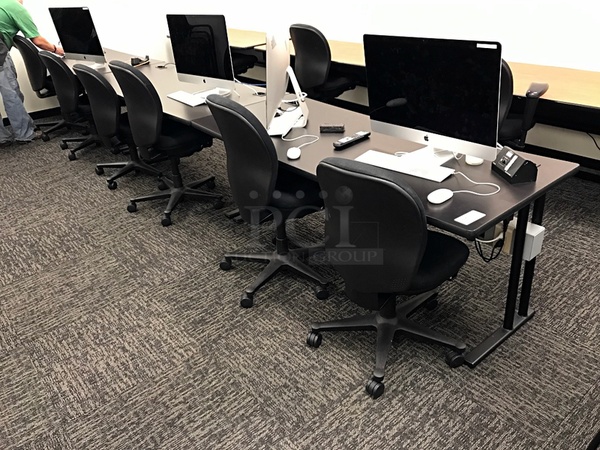 Three Black Desks w/ 8 Herman Miller Task Chairs