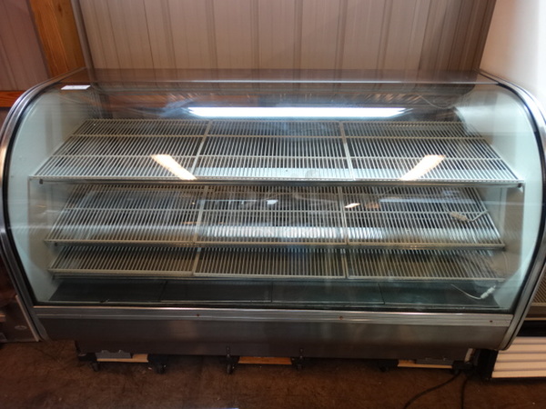 NICE! Stainless Steel Commercial Floor Style Deli Display Merchandiser w/ Poly Coated Racks. 77x35x55. Tested and Working!