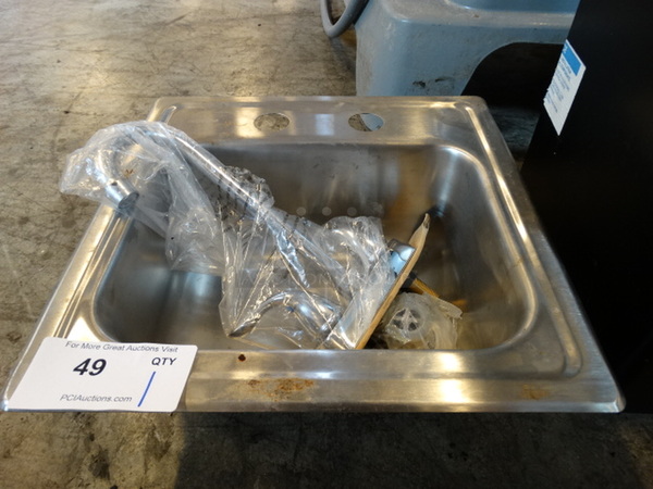 Stainless Steel Single Bay Drop In Sink w/ Faucet and Handles. 15x15x6