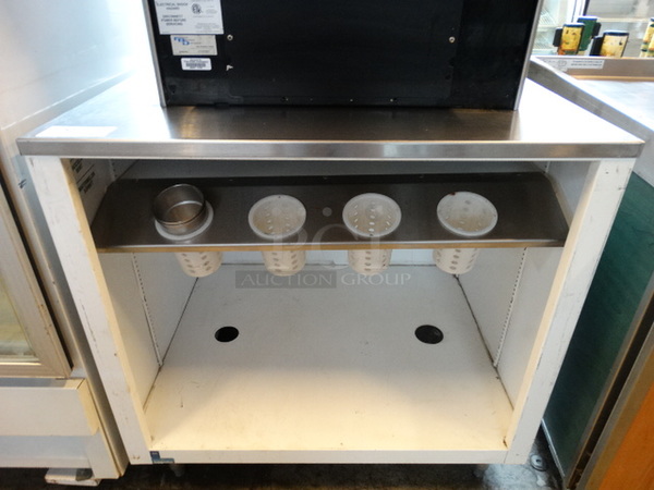 Stainless Steel Commercial Counter w/ Lower Silverware Holders. 36x31x36.5