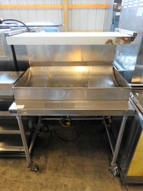 NICE! Stainless Steel Commercial Dumping Station w/ Hatco Warming Strip and Table on Commercial Casters. 42x31x58. Tested and Working!