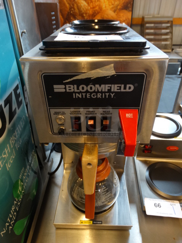 NICE! Bloomfield Model 9012 Stainless Steel Commercial Countertop 3 Burner Coffee Machine w/ Hot Water Dispenser and Metal Brew Basket. 120 Volts, 1 Phase. 9x21x20. Tested and Working!