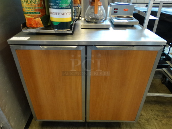 NICE! Duke Stainless Steel Commercial Counter w/ 2 Wood Pattern Doors. 36x30x40