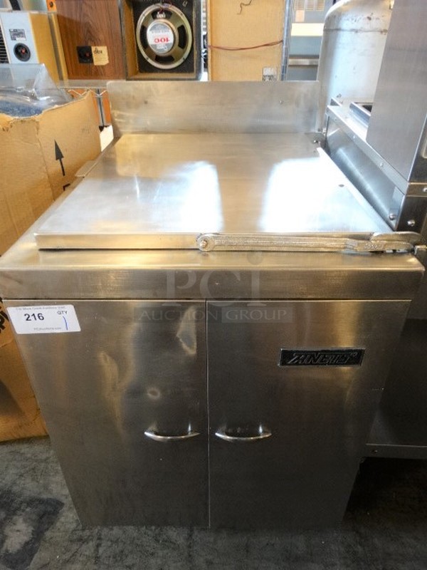 WOW! Anets Model BFF-18X26-B Stainless Steel Commercial Propane Gas Powered Donut Fryer on Commercial Casters. 76,000 BTU. 25x35x36
