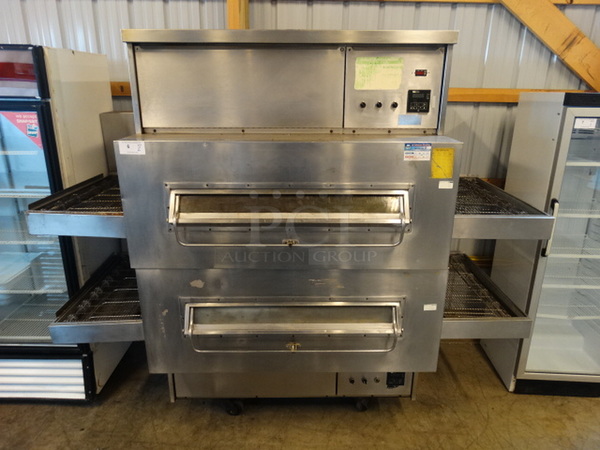 2 FANTASTIC! Middleby Marshall Stainless Steel Commercial Gas Powered Conveyor Pizza Ovens on Commercial Casters. Model Is Either 360 or 350C. 90x42x83. 2 Times Your Bid! Tested and Working!