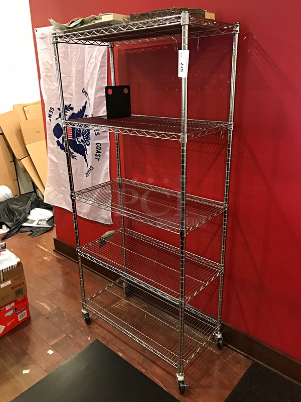 Chrome Wire Metro Rack w/ 5 Shelves on Casters (does not include contents)