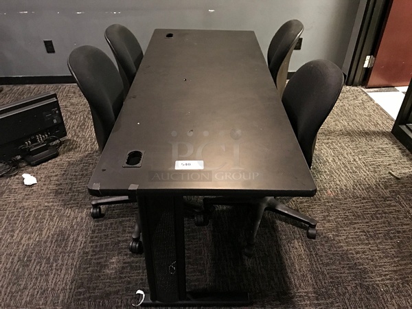 Black Wooden Desk w/ Four Herman Miller Task Chairs