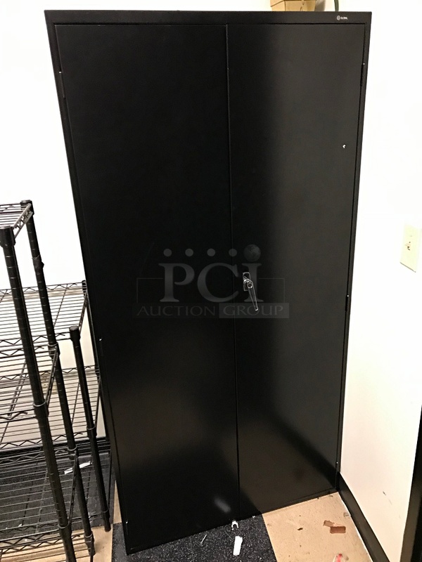 Black Metal Storage Cabinets w/ Shelves (2x bid)