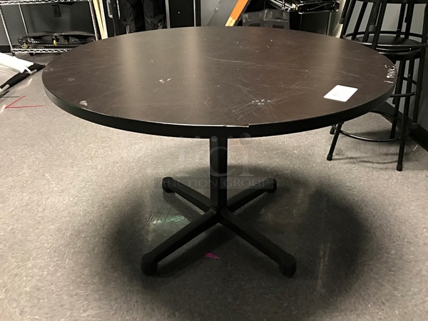 Black Round Laminated Wood Table w/ Metal Base