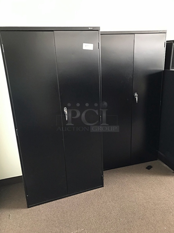 Two Metal Storage Cabinets w/ Lockable Doors