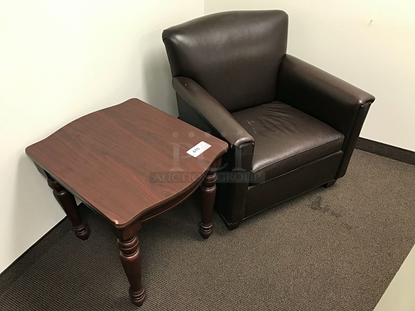 Leather Lounge Chair w/ Side table