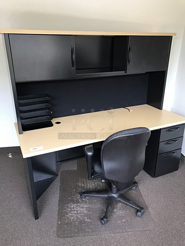 Herman Miller Desk w/ Overhead Storage, Tack Chair & Filing Cabinet