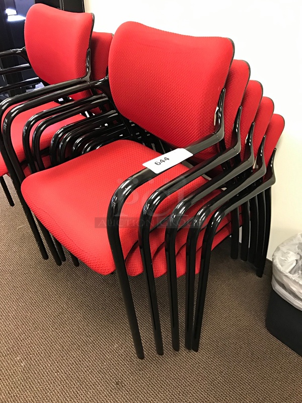 Five Red Stackable Herman Miller Chairs