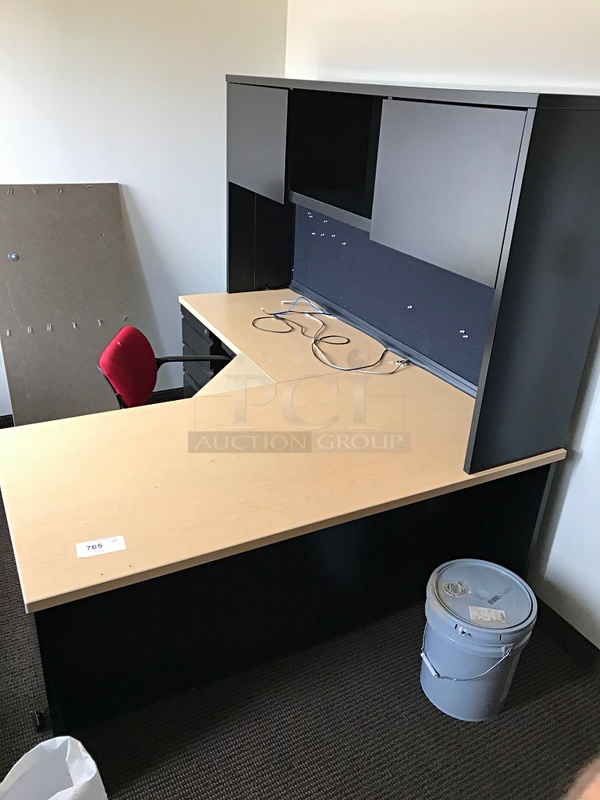 Herman Miller Corner Desk w/ Overhead Storage & Red Task Chair