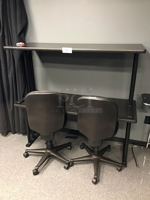 Two Black Laminated Wooden Desks w/ Herman Miller Task Chairs