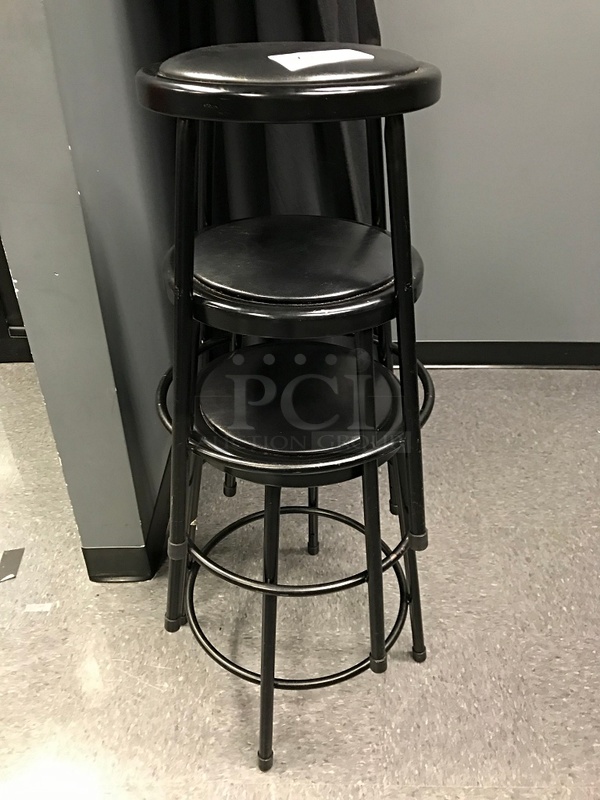 Three Black Stackable Stools w/ Padded Seats
