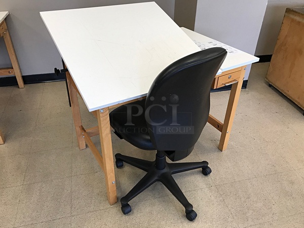 Wooden Art Tables w/ Tilting Top & Herman Miller Task Chair (2x bid)