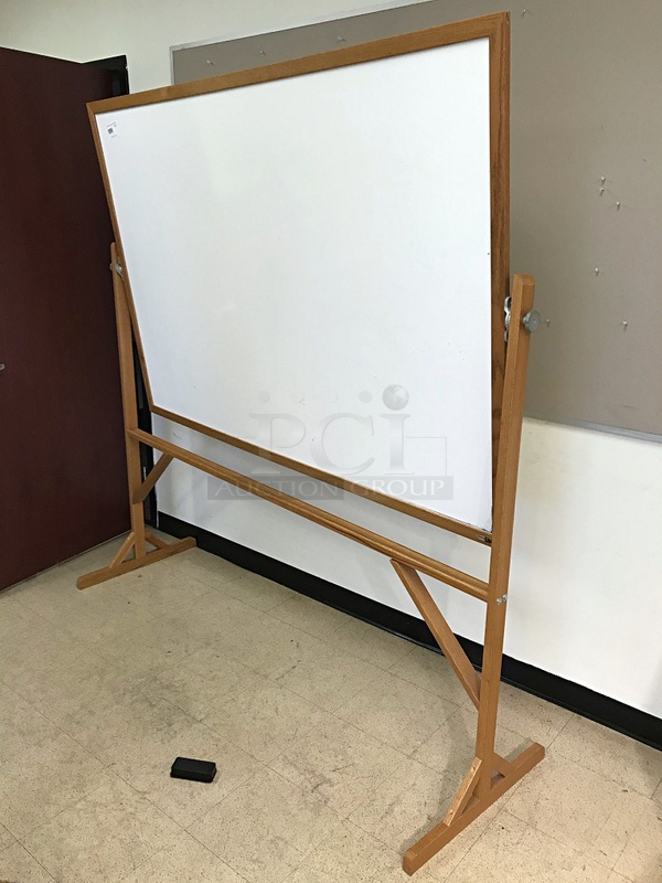 Wooden Framed Portable Double Sided Whiteboard on Casters