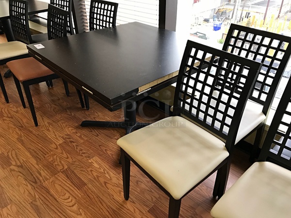 Black Round or Square Dining Table w/ Four Wooden Dining Chairs w/ Vinyl Padded Seats