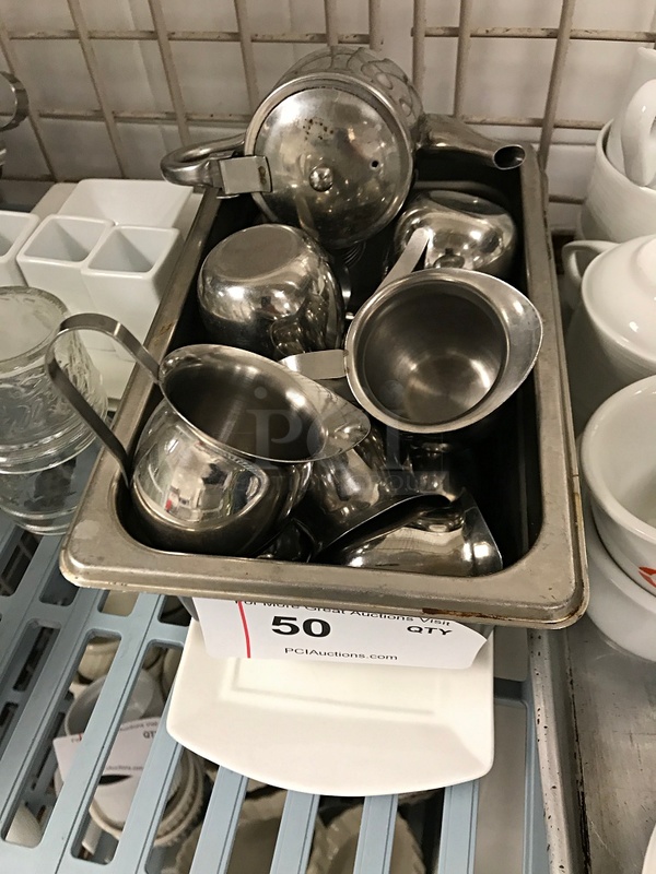 Assorted Stainless Steel Milk Servers & Tea Pot