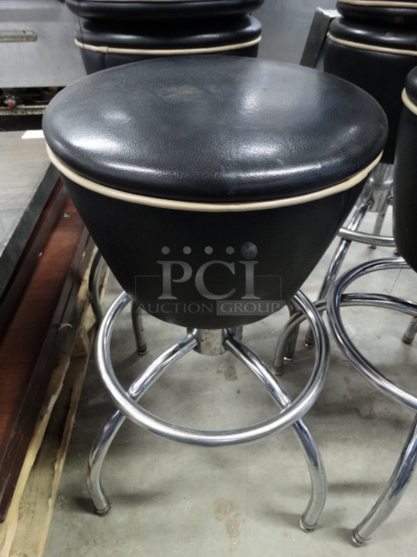 4 Stools w/ Black Cushion and Chrome Finish Legs. Stock Picture - Cosmetic Condition May Vary. 23x23x28. 4 Times Your Bid!