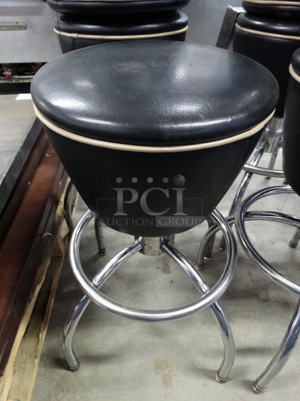 4 Stools w/ Black Cushion and Chrome Finish Legs. Stock Picture - Cosmetic Condition May Vary. 23x23x28. 4 Times Your Bid! - Image 1 of 6