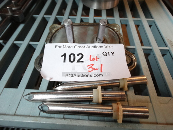 All One Money! Lot of 3 Metal Donut Filler Spouts w/ Piece of Hopper! - Image 4 of 4