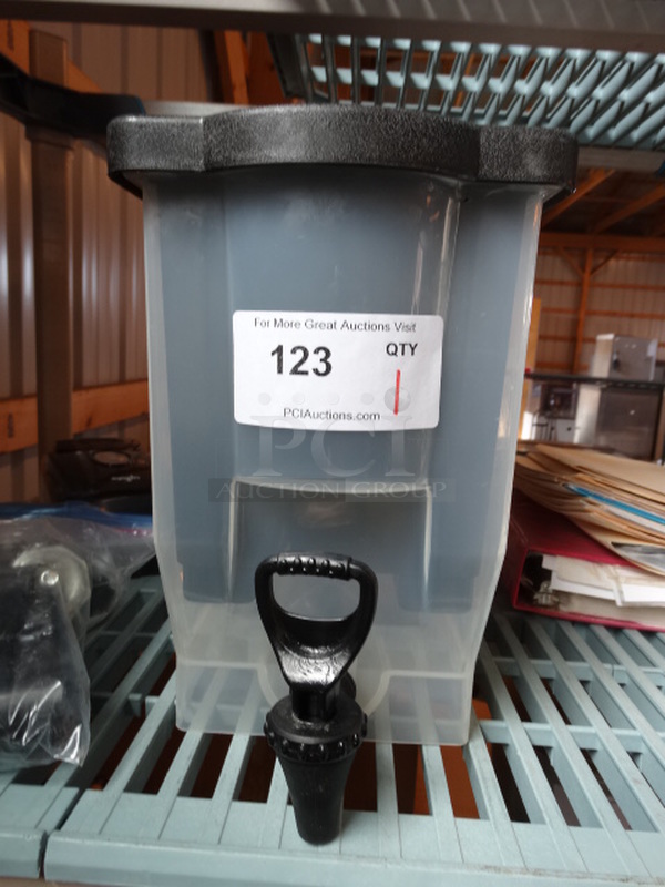 Poly Clear Beverage Holder Dispenser w/ Black Stand and Lid. 8x18x12 - Image 1 of 4