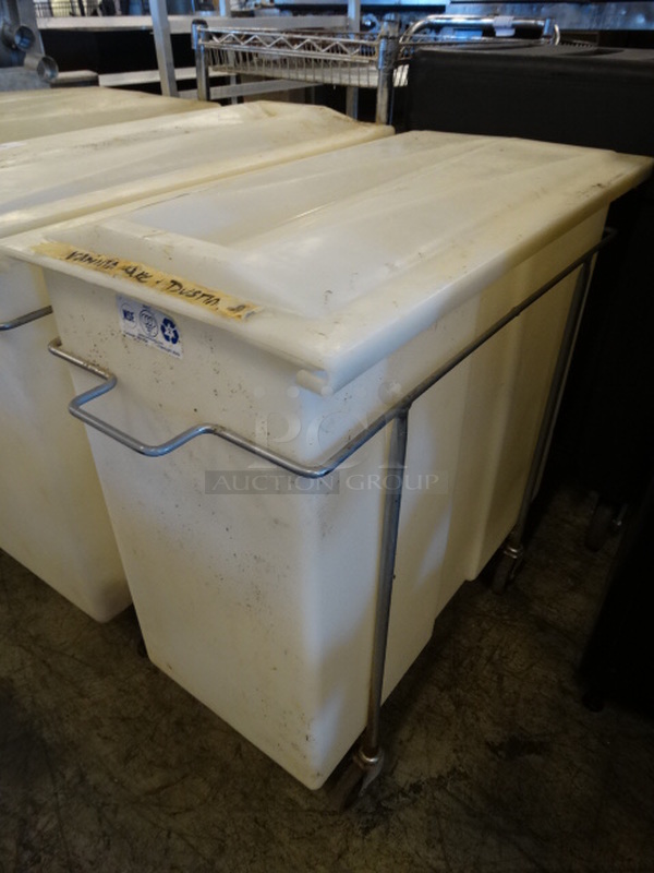 White Poly Ingredient Bin w/ Lid and Metal Frame on Commercial Casters. 15x30x30 - Image 2 of 3