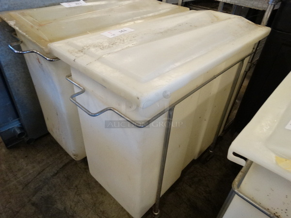 White Poly Ingredient Bin w/ Lid and Metal Frame on Commercial Casters. 15x30x30 - Image 2 of 4