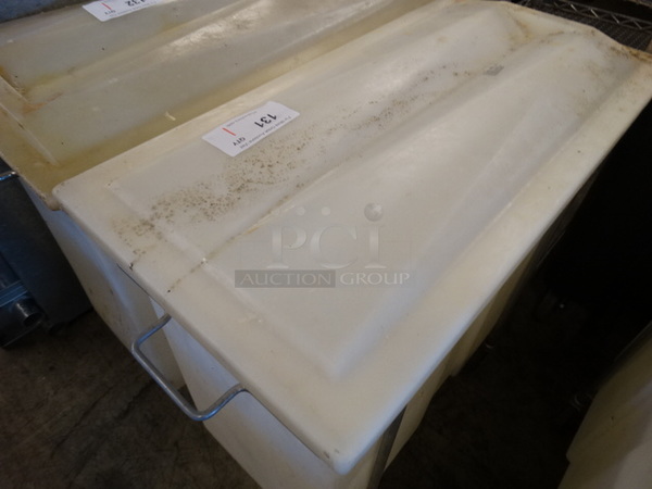White Poly Ingredient Bin w/ Lid and Metal Frame on Commercial Casters. 15x30x30 - Image 3 of 4