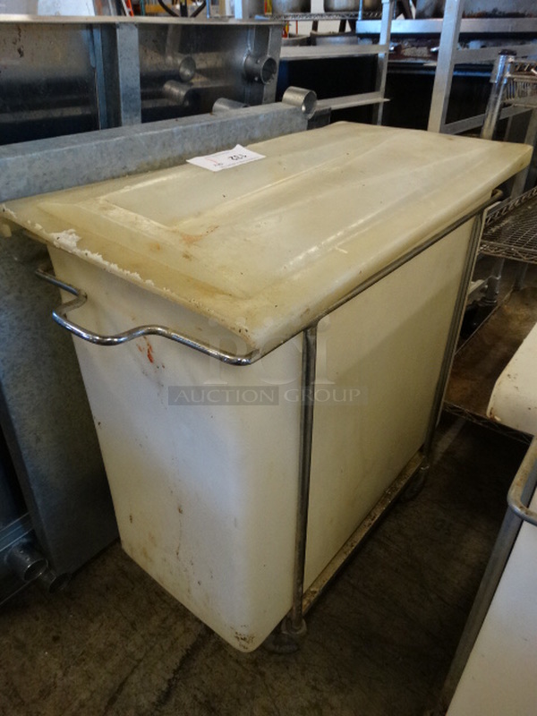 White Poly Ingredient Bin w/ Lid and Metal Frame on Commercial Casters. 15x30x30 - Image 2 of 5