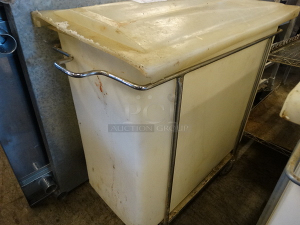 White Poly Ingredient Bin w/ Lid and Metal Frame on Commercial Casters. 15x30x30 - Image 4 of 5