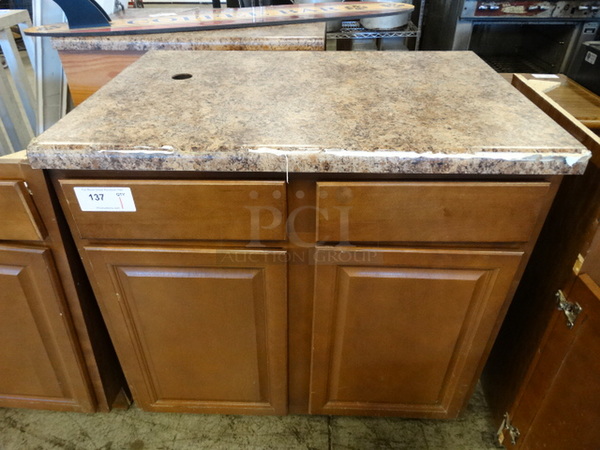 Wood Pattern Cabinet w/ 2 Doors and Countertop. 36x26x37 - Image 1 of 7