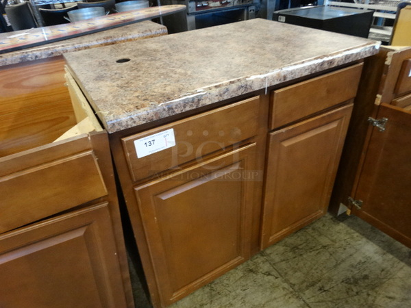 Wood Pattern Cabinet w/ 2 Doors and Countertop. 36x26x37 - Image 2 of 7
