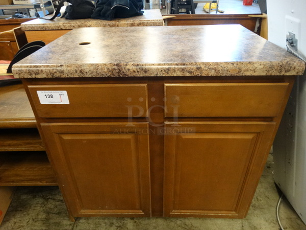 Wood Pattern Cabinet w/ 2 Doors and Countertop. 36x26x37 - Image 1 of 7