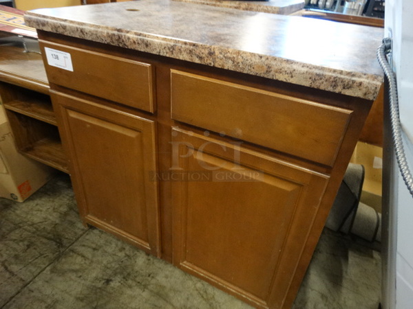 Wood Pattern Cabinet w/ 2 Doors and Countertop. 36x26x37 - Image 2 of 7