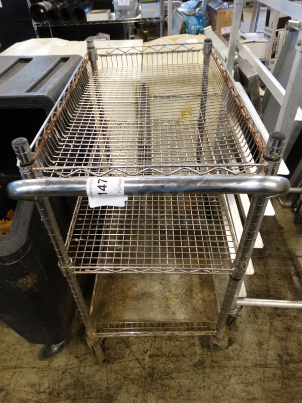 Chrome Finish 3 Tier Cart on Commercial Casters. 34x18x34