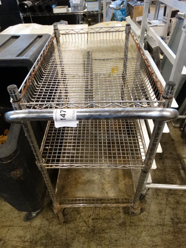 Chrome Finish 3 Tier Cart on Commercial Casters. 34x18x34 - Image 1 of 4