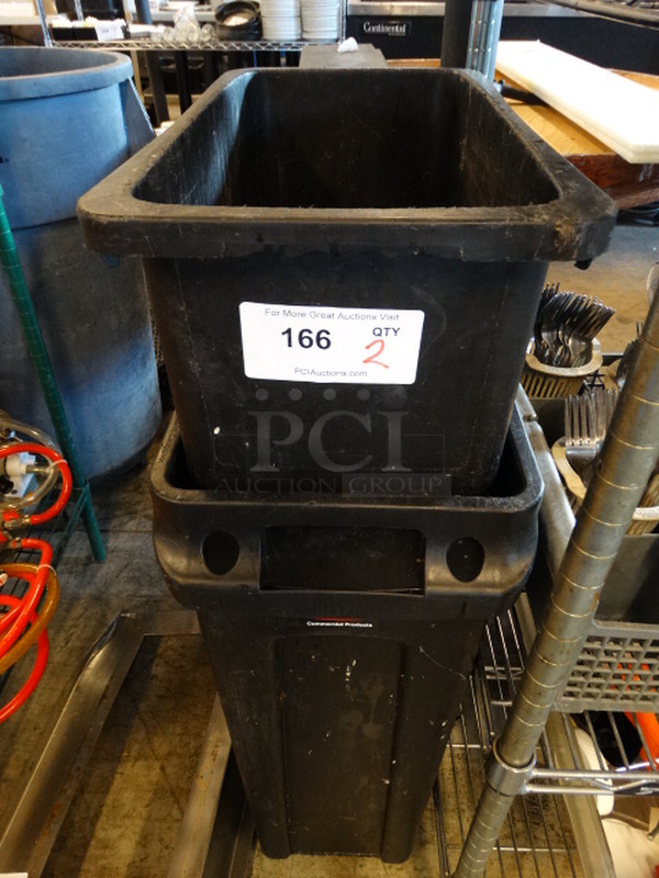 2 Black Poly Slim Jim Trash Cans. 11x20x30. 2 Times Your Bid! - Image 1 of 4