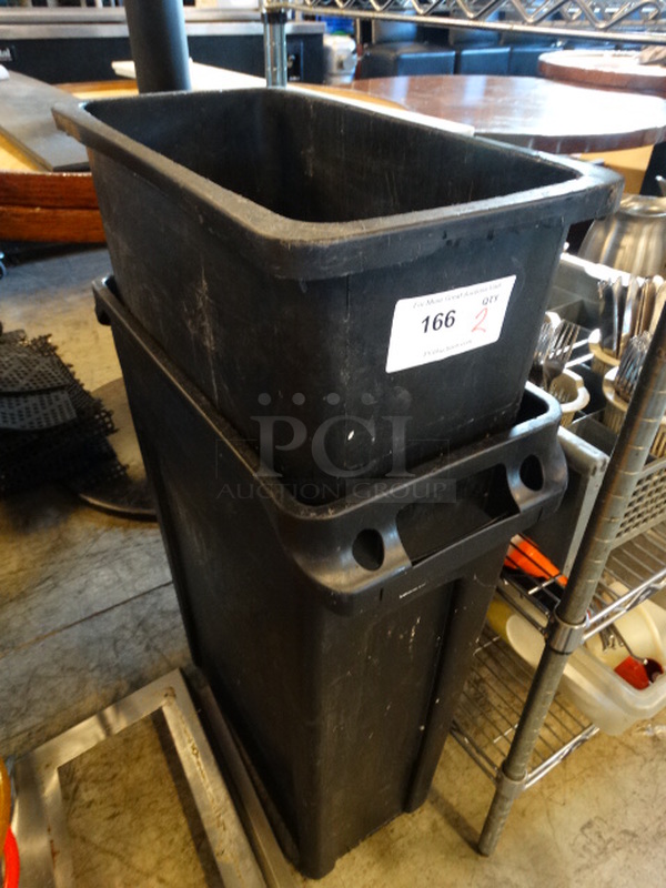 2 Black Poly Slim Jim Trash Cans. 11x20x30. 2 Times Your Bid! - Image 2 of 4